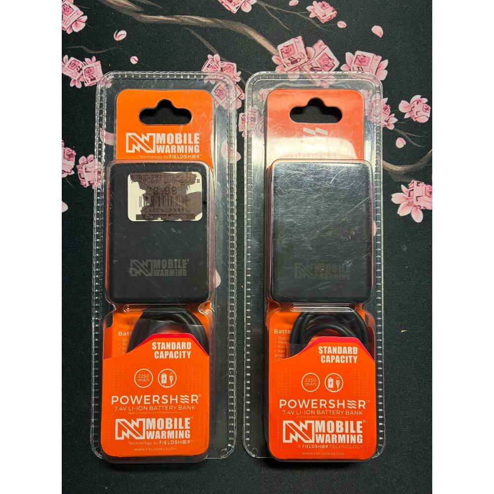 Lot Of 2 Fieldsheer Mobile Warming 7.4v Powersheer Battery & USB Cable 2250 mAh